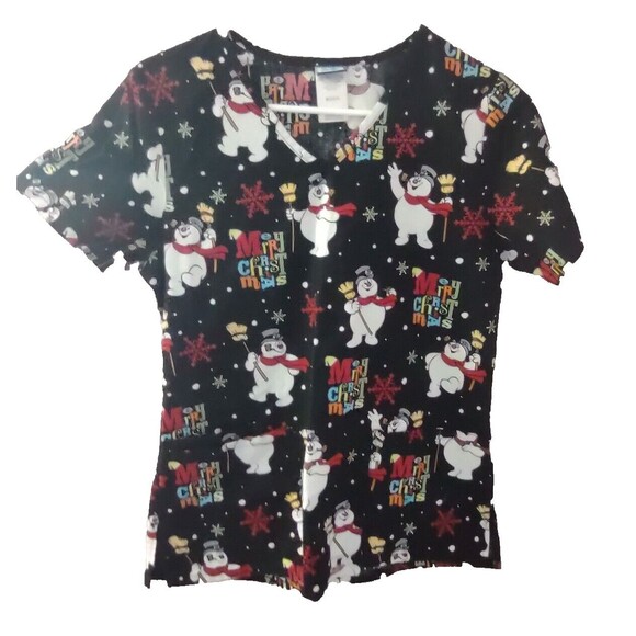 Frosty The Snowman Scrub Top Women's Size Large 100% Cotton - Picture 1 of 8